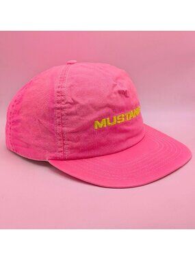 Ford Mustang Snapback Hat Cap Made USA Pink Nylon Vintage Retro 80s Trucker READ